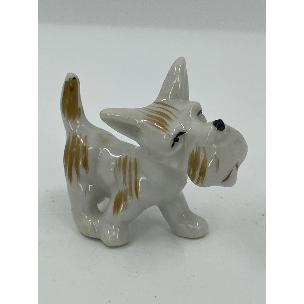 Terrier Small Dog w Puppies White Brown Occupied Japan Porcelain‎ Figurines HTF
